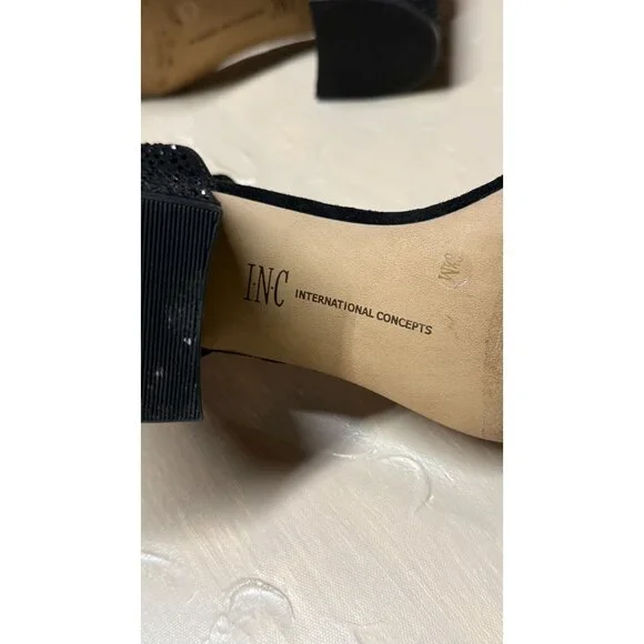 INC Womens Hadwin2 Black Bling Ankle Strap Pave Crystal Heel Sandals Size 8.5 - Picture 7 of 10